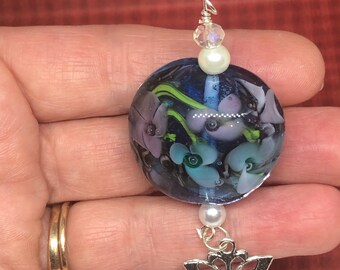 Glass lampwork floral pendant