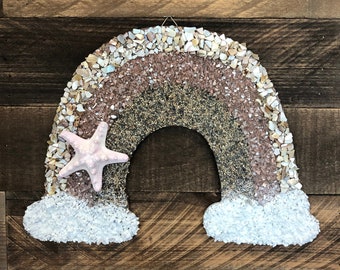 Rainbow Seashell Wall Art, Beach House, Beach Decor, Coastal Decor, Wall Decor, Rainbow Baby, Rainbow Art, Starfish, Nursery Decor, Love