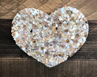 Medium Crushed Seashell Wall Art, Heart Wall Decor, Beach House, Beach Decor, Coastal Decor, Shell Heart, Beach Wedding, Love Sign