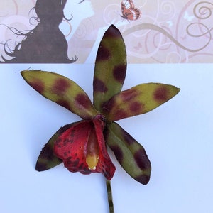 Tiger Orchid Flower Hair Pin, Retro Glam Wedding Prom Rockabilly, Tropical Hair Flower, Pinup Hair Flower, Tiki, Pinup, Beach, Wedding