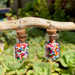 Sprinkle Earrings, Candy Earrings, Sprinkle Glass Bottle Earrings, Birthday Candy Kawaii, Candy Jewelry, Dangle Earrings, Rainbow Sprinkles