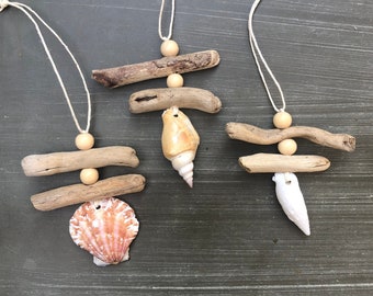 Sea Shell Driftwood Christmas Ornaments, Shell Ornaments, Beach Christmas Ornaments, Beach Decor, Coastal Christmas Home Decor, Set of 3