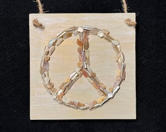 Peace Sign Crushed Seashell Wall Art, Peace Wall Decor, Beach House, Beach Decor, Coastal Decor, Beach Wedding Gift Anniversary Gift