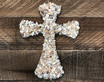 Crushed Seashell Wall Art, Cross Wall Decor, Beach House, Beach Decor, Coastal Decor, Shell Cross, Beach Wedding, Decorative Cross,