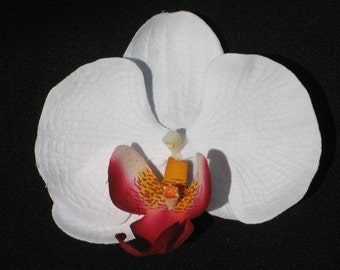 White Orchid Flower Hair Clip Retro Glam Wedding Prom, Hawaiian Hair Clip, Tropical Hair Flower, Tiki, Pinup, Rockabilly, Beach, Bridal,