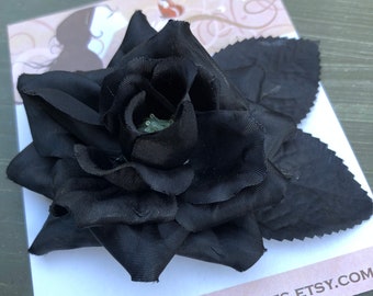 Black Rose Hair Clip, Wedding Flower Clip, Floral Gothic, Day of the Dead Accessories, Wedding Prom Rockabilly, Halloween Flower Clip