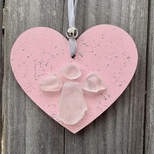Sea Glass Angel Heart Ornament, Beach Decor, Wall Hanging, Vacation Home, Coastal Decor, Beach House, Seashell Decor, Coastal Valentine Gift