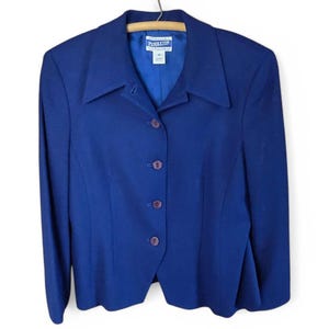 Vintage Pendleton Womens Petite 100% Wool Blazer Blue Button-Front Size 12