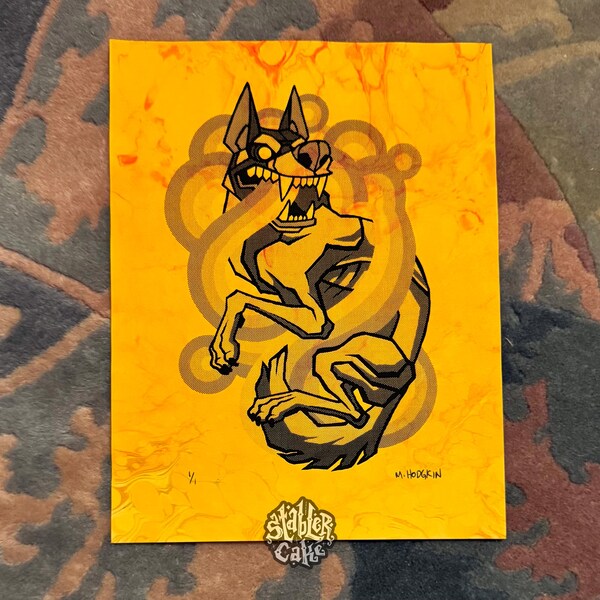 Supergraphic Dog - 8.5x11 - Silkscreen on Marbled Paper (Yellow)