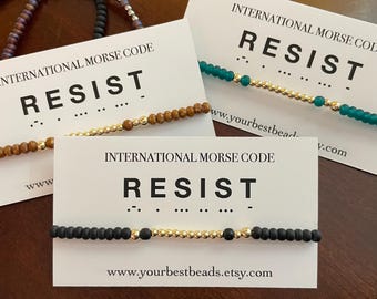 RESIST Morse Code Beaded Bracelet | Handmade Political Jewelry