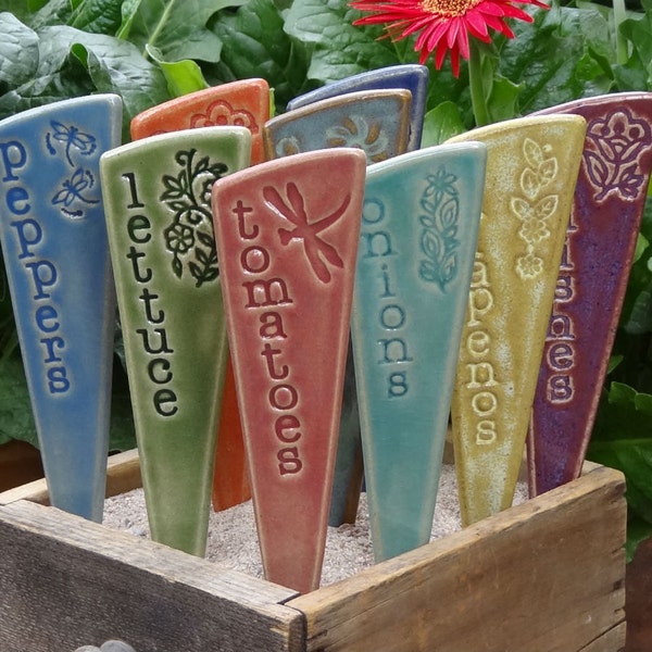 12 Plant Markers - Garden Markers - Ceramic Herb & Vegetable Markers- You pick, from the provided list, your set of 12 ceramic garden stakes