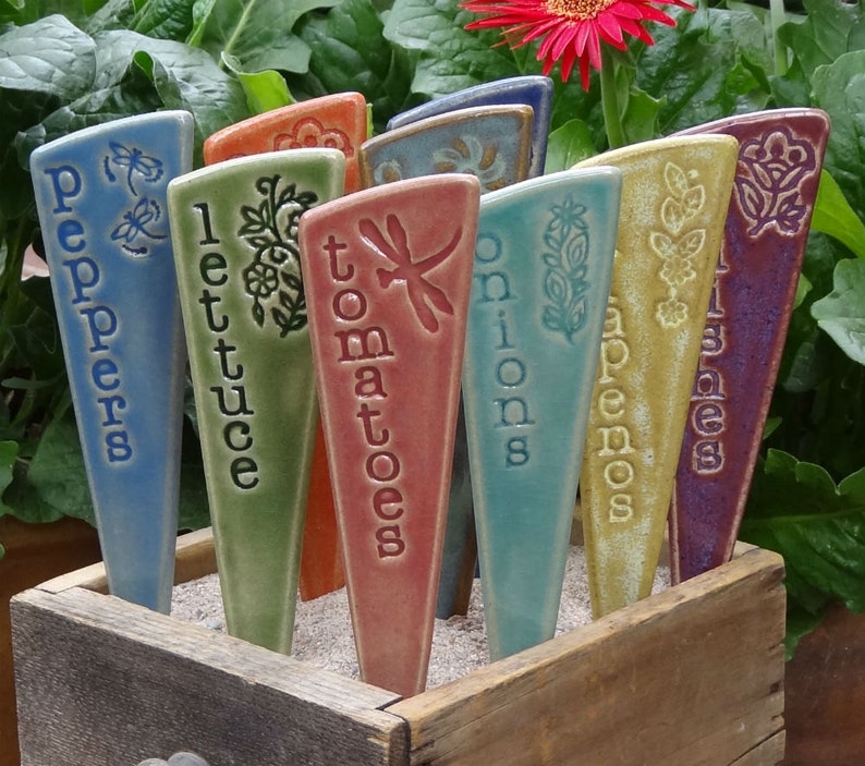 3 Plant Markers Garden Markers Ceramic Herb & Vegetable Etsy