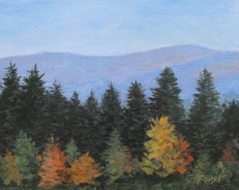 Fall Landscape, autumn colors, New England, Original Painting. 11 X 14. by Foust
