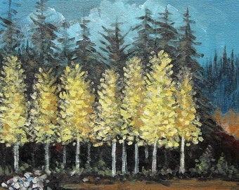 Original Landscape Painting on Canvas modern art by Gene Foust 11 X 14 Aspens