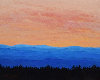 Sunset Painting, Blue Ridge Landscape, 8 X 10, Foust, Blue Ridge Sunset,
