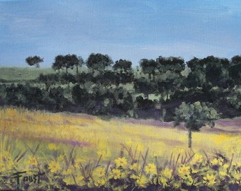 Impressionist landscape, original on canvas, flowers, field, meadow, 11X14, FREE SHIPPING.