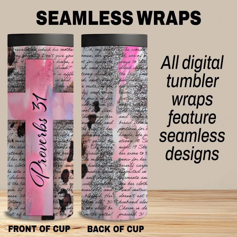 Christian Woman Glitter Leopard Print 20 oz Tumbler Wrap Gift for Working Mom Proverbs 31 Gift for Boss Wrap Working Girl with Integrity PNG image 4