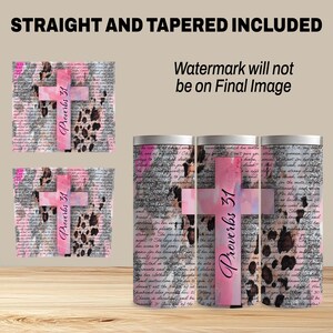 Christian Woman Glitter Leopard Print 20 oz Tumbler Wrap Gift for Working Mom Proverbs 31 Gift for Boss Wrap Working Girl with Integrity PNG image 2