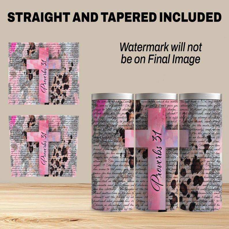 Christian Woman Glitter Leopard Print 20 oz Tumbler Wrap Gift for Working Mom Proverbs 31 Gift for Boss Wrap Working Girl with Integrity PNG image 2