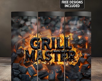 Grill Master Dad 20 oz Tumbler Wrap Fire Coals Cooking Digital Download BBQ Men’s Outdoor Chef Gift for Him PNG Seamless Sublimation Design