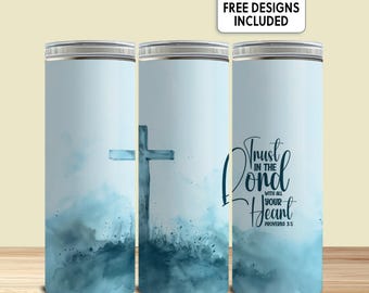 Vertrauen Sie auf den Herrn Christian Cross 20 Unzen Tumbler Bibel Vers Wrap Digitaler Download PNG Glaube inspiriert Weihnachten Mom Geschenk Sublimation Design