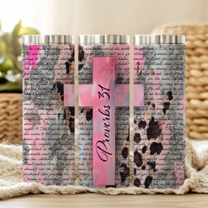 Christian Woman Glitter Leopard Print 20 oz Tumbler Wrap Gift for Working Mom Proverbs 31 Gift for Boss Wrap Working Girl with Integrity PNG image 5