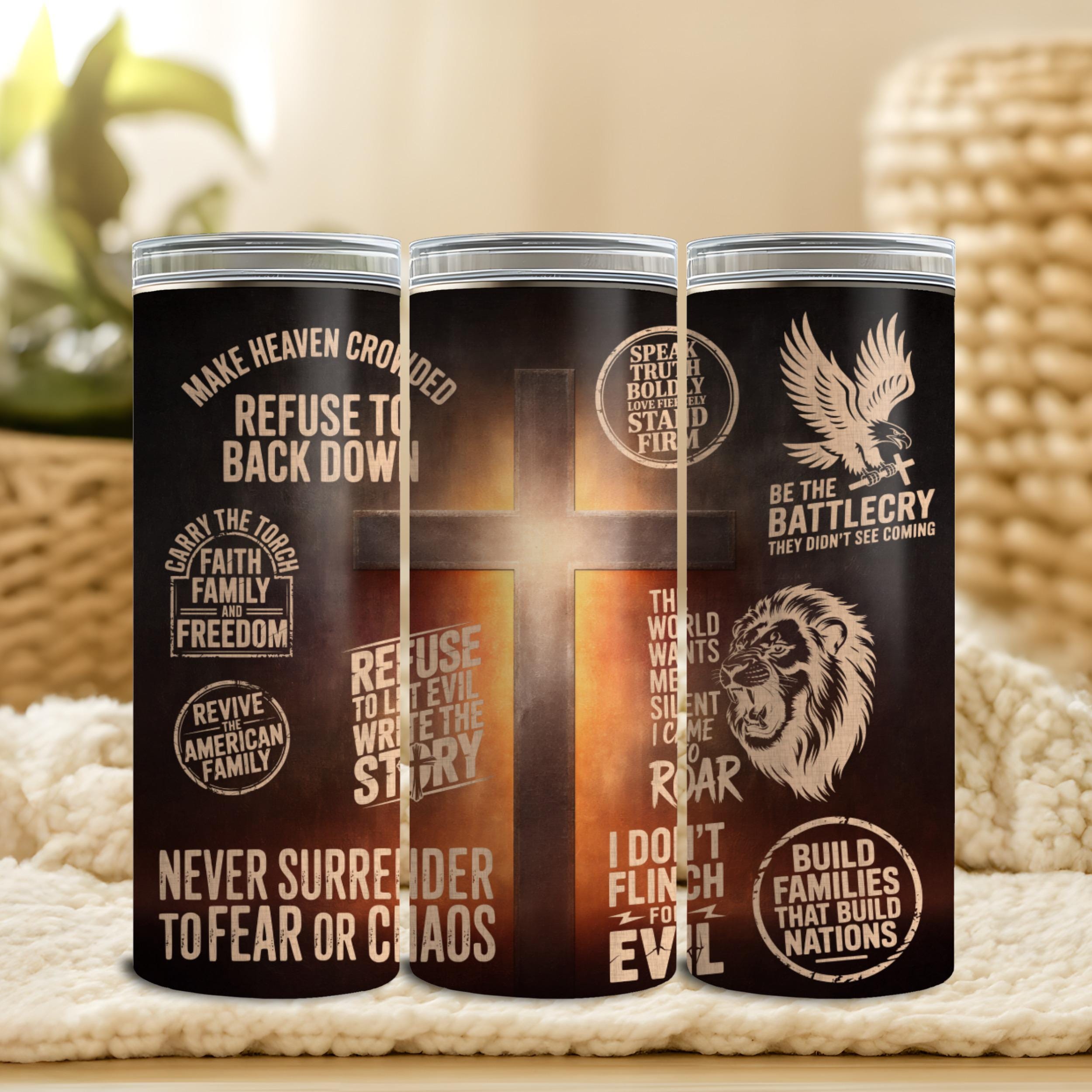 その他 T Christian Battle Cry 20 Oz Tumbler Wrap Cross Lion Eagle Gift for