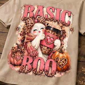 Basic Boo Ghost Clipart PNG, Leopard Print Halloween Shirt Design, Digital Download 60