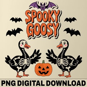 不気味なガチョウのハロウィンTシャツ、スケルトンガチョウのデザイン、友人へのプレゼント、10月用秋のドリンクウェア、風車、デジタルダウンロードPNG