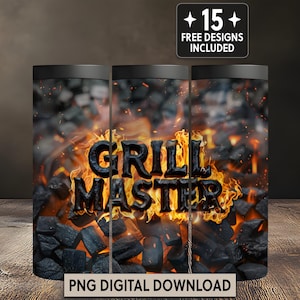 Grill Master Dad 20 oz Tumbler Wrap Fire Coals Cooking Digital Download BBQ Men’s Outdoor Chef Gift for Him PNG Seamless Sublimation Design