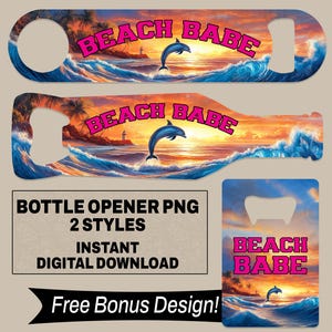 Beach Wave Delfin Oval Flaschenöffner PNG Flasche geformt Sublimation Design Bar Schlüssel Digitaler Download für Bar Decor Geschenk für Strandliebhaber