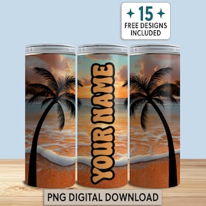 Beach Sunset Palm Trees 20 oz Tumbler Wrap Digital Download Tropical Ocean Wave Gift for Mom Sunrise Drinkware Seamless Sublimation Cup PNG