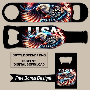 USA Patriotic Eagle Oval Bottle Opener American Flag Design PNG Sublimation Bar Key Digital Download Bar Decor Gift for Bald Eagle Lovers