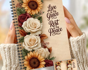Christian Sunflower Grace and Faith Journal PNG, 5x8 Notebook Cover Design, Inspirational Bible Verse, Digital Download