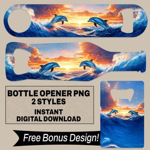 Anpassbare Delfin Strand Oval Flaschenöffner Meereswellen Themed Bar Key Beach Bar Digitaler Download Tropische Flasche geformte Sublimation PNG