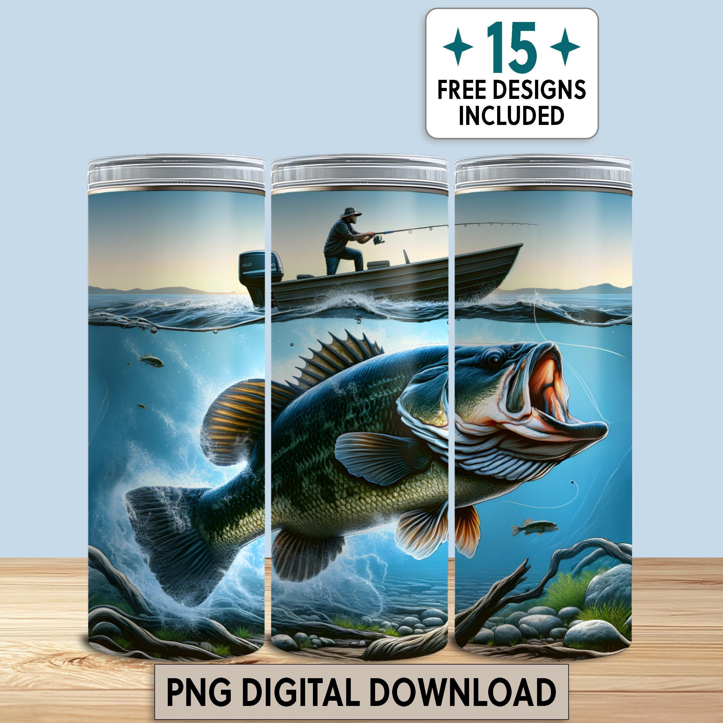 Largemouth Bass Fishing Boat Scene 20 oz Tumbler Wrap Outdoor Angler Digital Download PNG Seamless Sublimation Design Fisherman Gift for Him