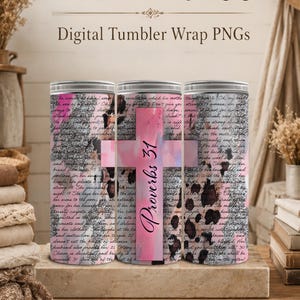Christian Woman Glitter Leopard Print 20 oz Tumbler Wrap Gift for Working Mom Proverbs 31 Gift for Boss Wrap Working Girl with Integrity PNG image 11