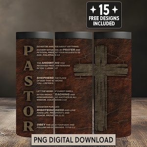 Pastor Scripture 20 oz Tumbler Wrap Leather Cross Bible Verse Gift for Pastor PNG Digital Download
