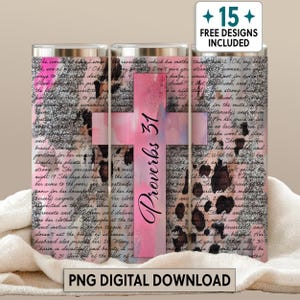 Christian Woman Glitter Leopard Print 20 oz Tumbler Wrap Gift for Working Mom Proverbs 31 Gift for Boss Wrap Working Girl with Integrity PNG image 1