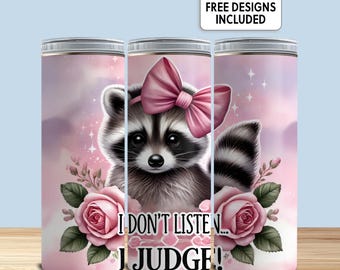 Sarcastic Bougie Raccoon 20 oz Tumbler Wrap Funny Floral Digital Download PNG Cute Animal Cup Friend Gift Idea Humor for Her