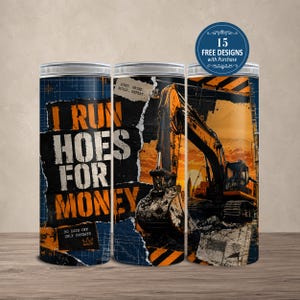 Construction Excavator 20oz Tumbler Wrap, Bold Grunge Design, Heavy Equipment (Digital Download) 127