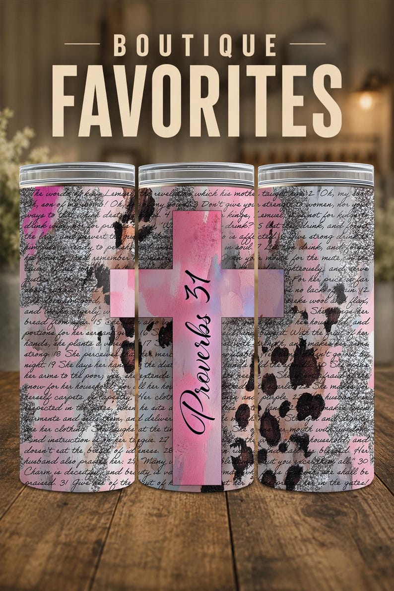 Christian Woman Glitter Leopard Print 20 oz Tumbler Wrap Gift for Working Mom Proverbs 31 Gift for Boss Wrap Working Girl with Integrity PNG image 10