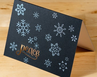 Holiday Cards -- Snowflakes Peace lasercut  -- Set of 6 Hand-printed Cards