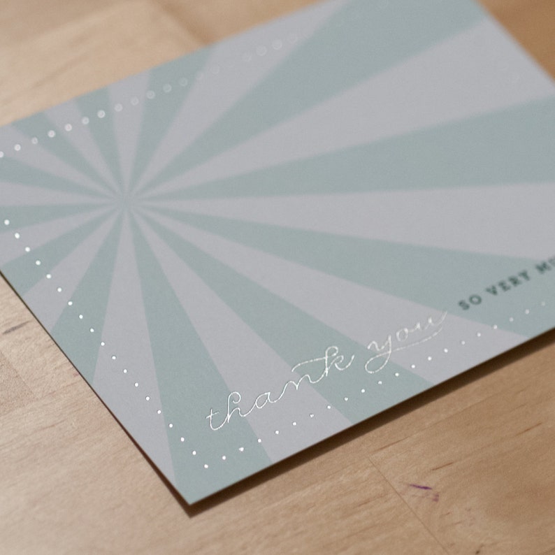 Set of 8 Seafoam and Silver Burst Cards Thank You Cards