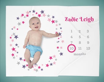 Personalized Star Baby Milestone Blanket: Newborn Photo Prop