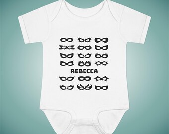 Customizable Superhero Mask Baby Bodysuit: Playful Infant Wear