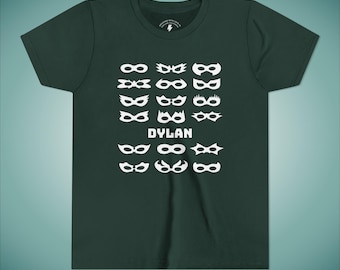 Personalized Superhero Masks Youth Tee: Kids Comic T-Shirt