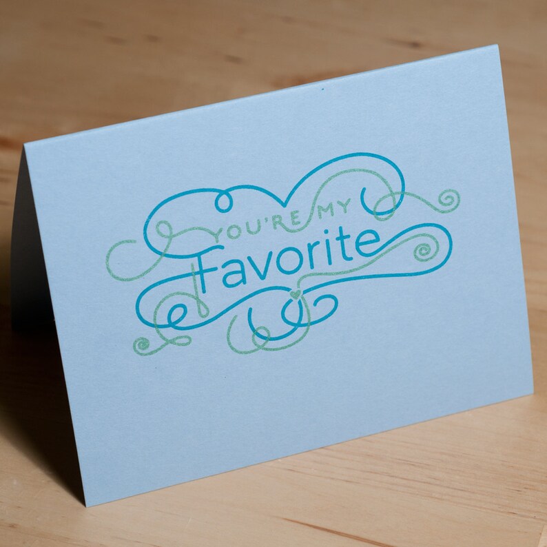 Valentine Card You're My Favorite hand printed on pale blue image 3