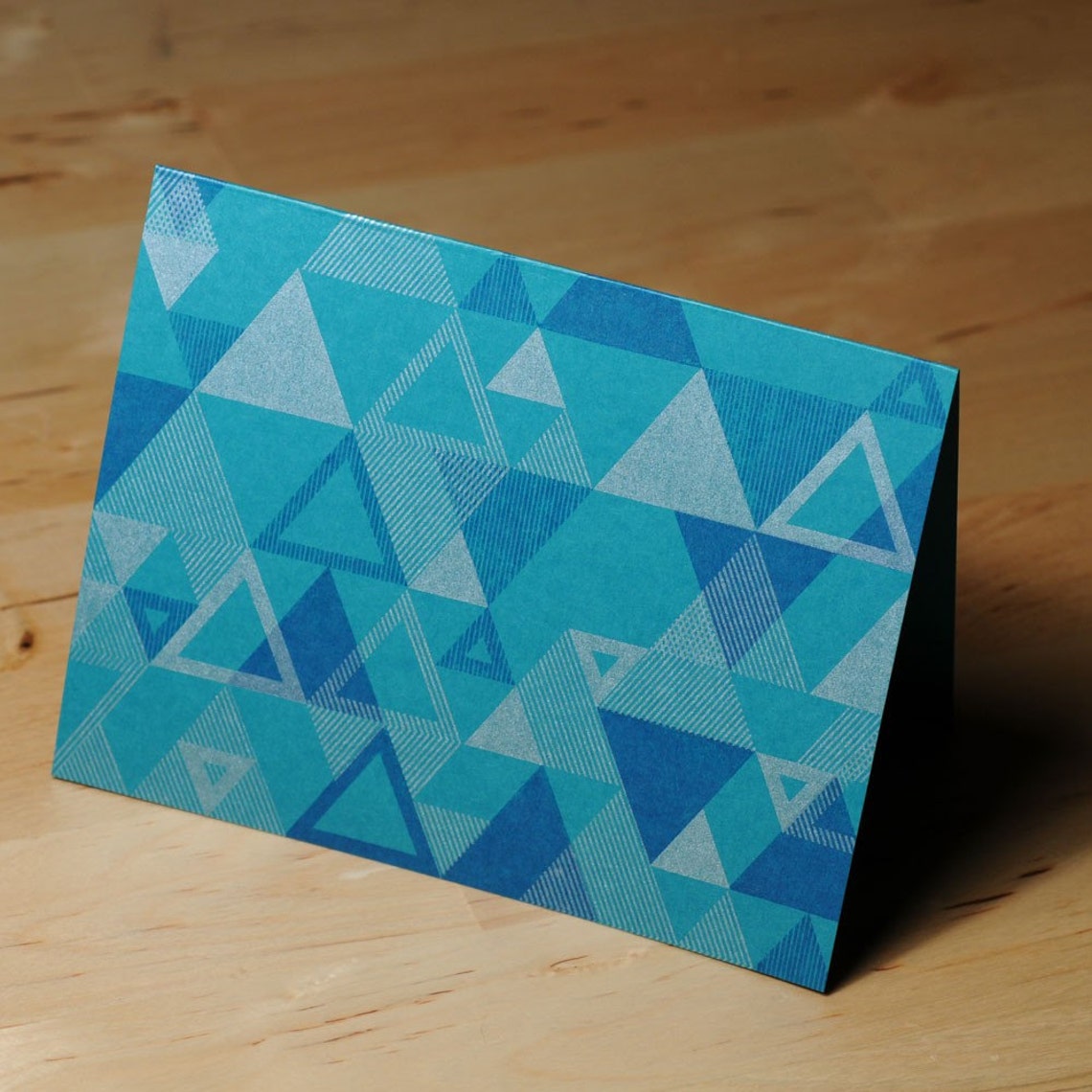Set of 6 Hand-printed Triangle Pattern Cards Peacock Blue | Etsy