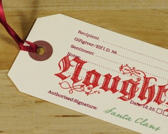 Hand-printed Christmas Gift Tag -- Naughty